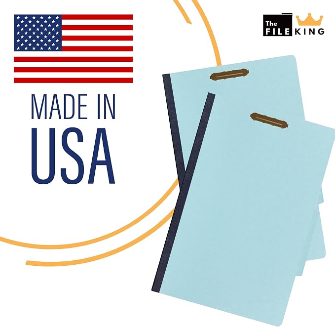 The File King Three Divider Pressboard Classification Pale Blue File Folder - Legal Size | Box of 10 | 2/5 ROC Top Tab | 3” Expansion | Six 2-Inch Fastener Prongs | USA Made - Image 5