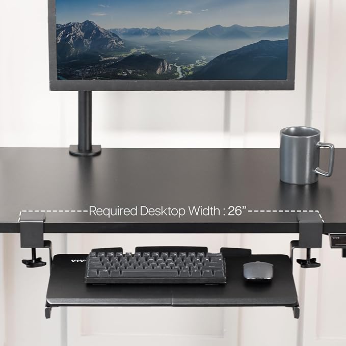 VIVO Small Keyboard Tray, Under Desk Pull Out with Extra Sturdy C Clamp Mount System, 20 Inches (26 Inches Including The Clamps) x 11 Inches Slide-Out Platform Computer Drawer for Typing, Black, | Keyboard Tray for Typing, Slide Out Platform, Extra Stu... - Image 5