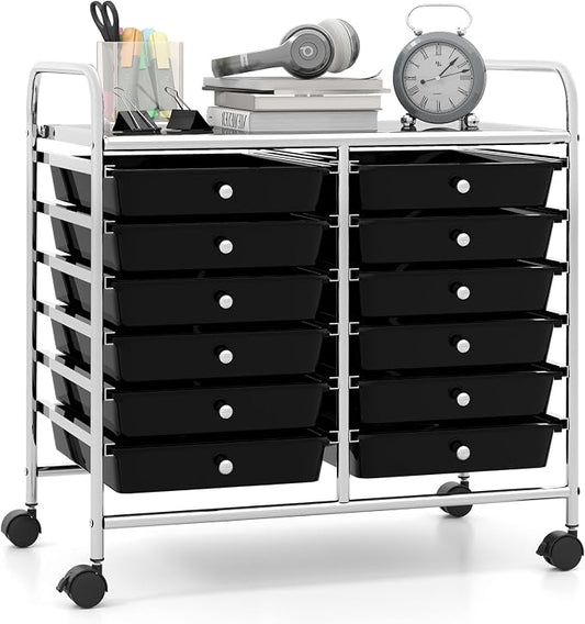 Giantex 12 Drawers Rolling Cart, Mobile Storage Drawer Cart, Classroom Organizer Cart for Office School Supplies Tools Scrapbook Paper Craft Small Printer, Utility Cart on Wheels, Black by Giantex