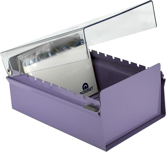 Acrimet 4 x 6 Card File Holder Organizer Box Metal Base Heavy Duty (AZ Index Cards and Divider Included) (Purple Color with Clear Crystal Plastic Lid Cover) | With A-Z Index & Non-Slip - Image 6