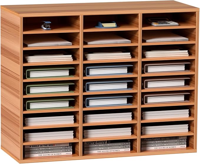 VEVOR 27 Compartments Wood Literature Organizer, Adjustable Shelves, Medium Density Fiberboard Mail Center, Office Home School Storage for Files, Documents, Papers, Magazines, Burlywood by VEVOR