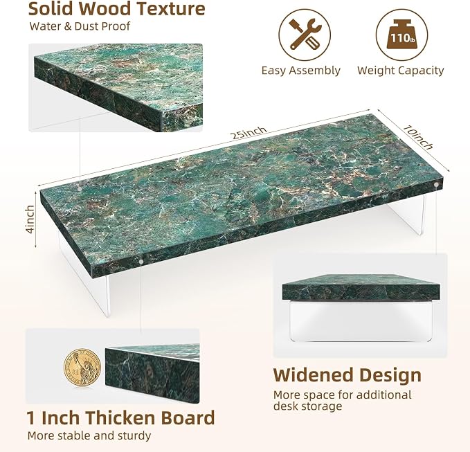 Monitor Stand Riser, 25x10 in Wood & Acrylic Computer Desk Organizer Shelf | Computer Monitor Stand With Wood & Acrylic Design; Works As Laptop Riser, Printer Stand, TV Screen Riser And Desk Organizer. - Image 3