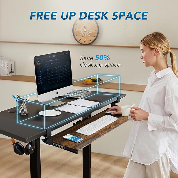 Keyboard Tray Under Desk Pull Out with Extra Sturdy C Clamp Mount System, 32.8 (38 inch Including Clamps) x 12 Inch Slide-Out Platform Computer Drawer for Typing Vintage AX01WG202 - Image 2