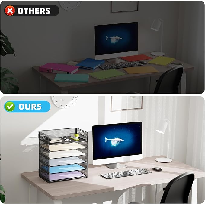 Marbrasse 2 Pack Desk Organizer with Handle, 6 Tier Paper Letter Tray, Mesh Desk File Organizer for Office, School and Home - Image 4
