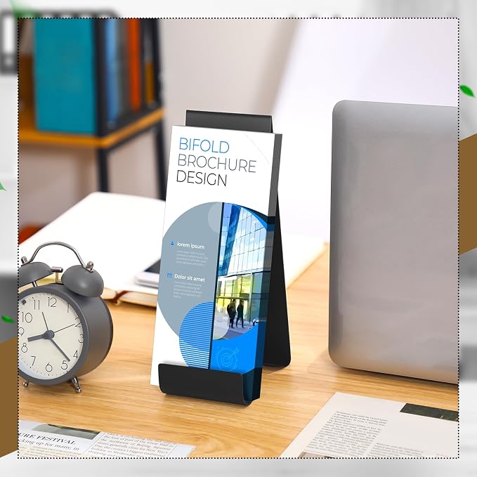 Yaocom 4 Pcs Metal Fancy Brochure Holder Display Flyer Brochure Holder Stand Table Vertical Countertop Literature Organizer for Booklets Pamphlet Magazine Menu Journals(Black) - Image 5