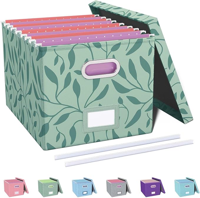 File Organizer with Lid, File Box, File Cabinet for Letter File Folder Storage, Hanging File Organizer for Office/Decor/Home,Document Organizer, 1 Pack,Leaf Green-Box Only by Oterri