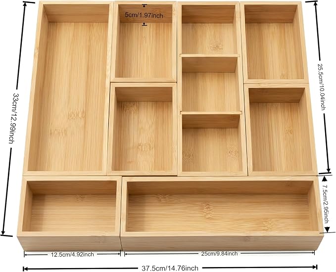 Bamboo Drawer Organizer,Fits Kitchens,Bathrooms,Desk,Utensil,Makeup,Removable Dividers (Natural, M) - Image 3