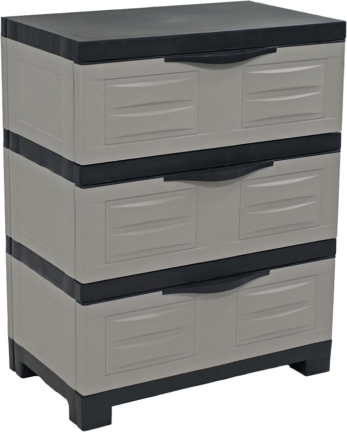 Sunnydaze 29.5" 3-Tier Heavy Duty Garage Storage Drawers, Gray | Easy-Clean Plastic Storage Cabinet with Drawers, Includes Anti-Tip Kit, Fully Assembled for Garage, Laundry Room, Office by SunnydazeDecor