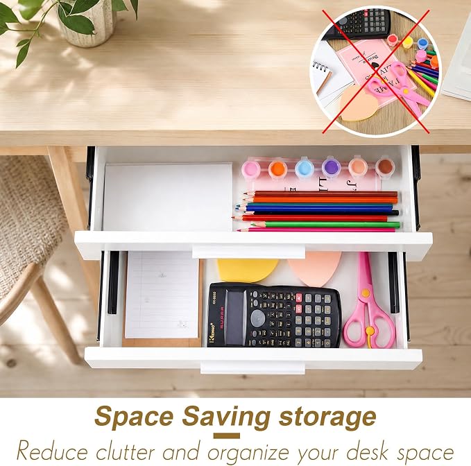16'' Under Desk Drawer Slide-out Steel Under Counter Drawers Storage Organizer Large Hidden Pull-out Tray for Table Desks Home Office Workstation(White,2 Layer) - Image 3