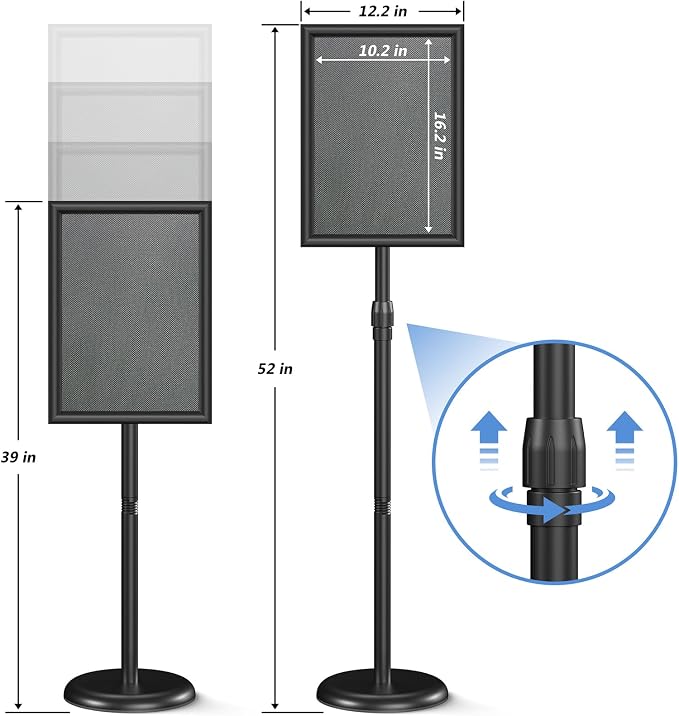 Relx Sign Holder Stand 11*17 inches - Adjustable Floor Standing Sign Holder - Signage Stand with Snap-Open Frame Display for Malls,Schools,Restaurants (black) - Image 3