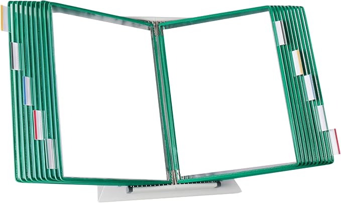 Tarifold Desktop Reference Display System, 20 Pockets, Expandable, Green | 20 Double-Sided PVC Pockets, Holds 40 Letter-Size Sheets, Sturdy Metal Base, Quick-Find Indexing, Quick and Easy to Assemble by TARIFOLD