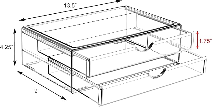 Sorbus Large Stackable Acrylic Drawers - 2 Clear Storage Drawers for Organizing Make up, Nail Polish, Hair Accessories, and Beauty Supplies - Makeup Organizer for Vanity, Bathroom Organizer Countertop - Image 3