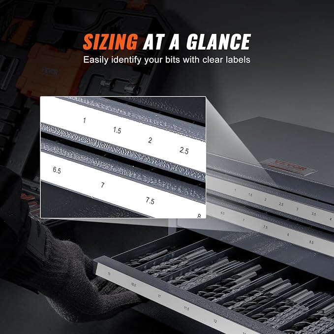 VEVOR Drill Bit Organizer - Three-Drawer Steel Cabinet for 1mm to 13mm, Labels, Stackable - Image 6