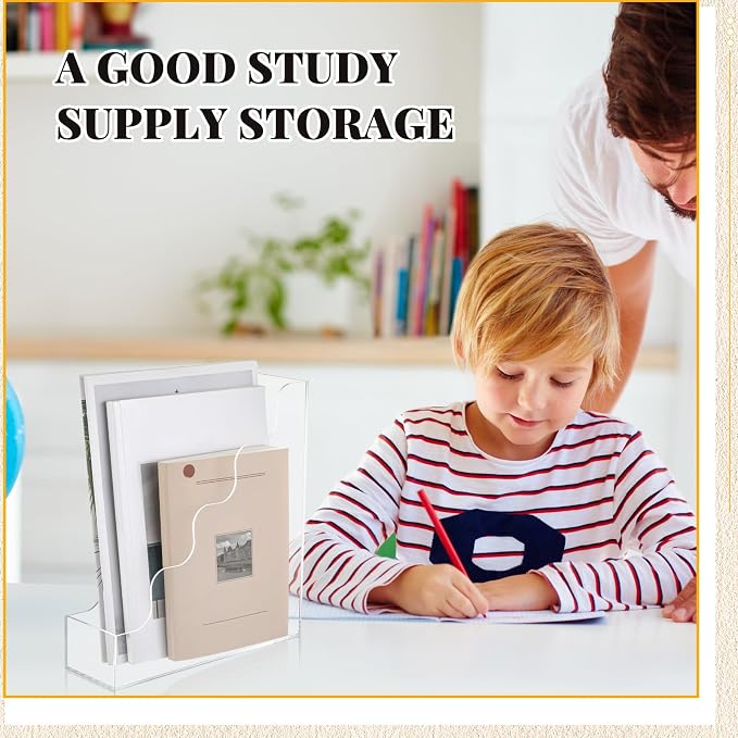 Engrowtic Clear Acrylic Magazine File Holders, Water Ripples Vertical File Organizer, Acrylic Files Holders for Desk Office Classroom Home Decor Document Storage Organizer Back to School - Image 6