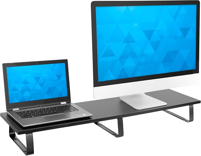 Mount-It! 39" Extra Long Dual Monitor Stand Riser – Ergonomic Desk Organizer for 2 Monitors, Laptop, TV, or Printer – Heavy-Duty Steel & Wood Desktop Shelf with Storage – Supports 44 Lbs – Black by Mount-It