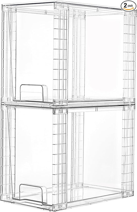 Vtopmart 2 Pack Clear Stackable Storage Drawers,9.7" High Plastic Organizers Bins for Skincare, Bathroom Supplies,Ideal for Cabinet,Undersink,Vanity,Kitchen,Pantry Organization by Vtopmart