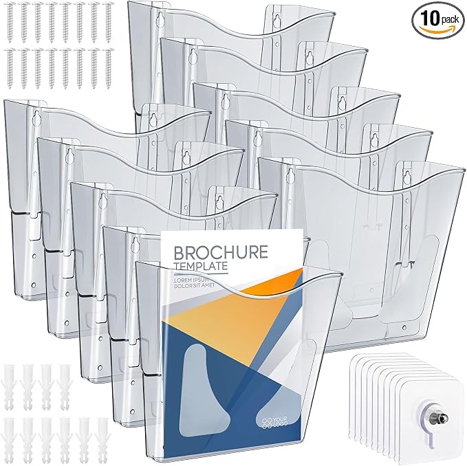 RattanView 10 Pack Acrylic Wall Pocket File Holders Single Pocket Wall Mount File Organizer Hanging Mail Magazines Organizers for Office Home Classroom(Transparent Black) by RattanView