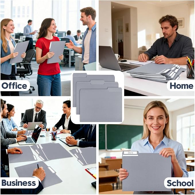 File Folders,150 Pack 1/3 Cut Tab Bulk Colored File Folders,Letter Size 8.5" x 11",Durable Paper Folders with Blank Labels for Office Business School Home Use,Cold Gray - Image 7