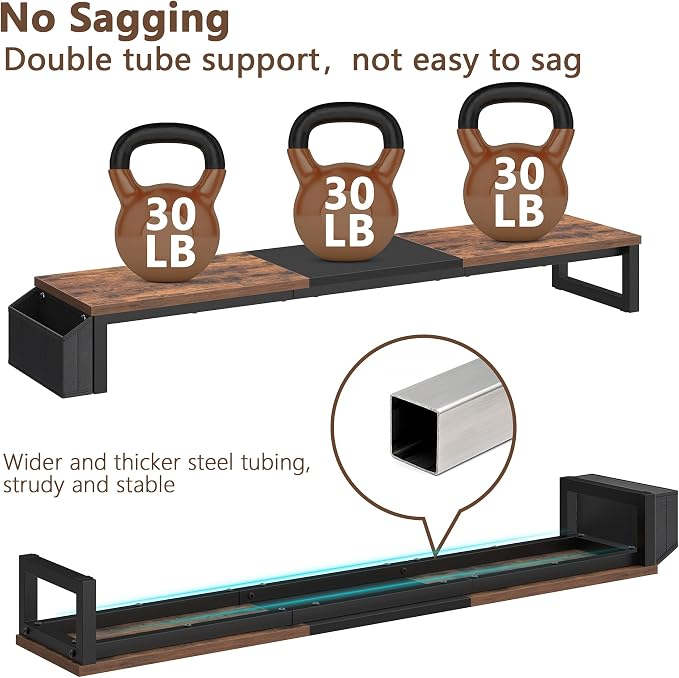 LAND·VOI Dual Monitor Stand Riser,41.5'' Long Monitor Stand for 2 Monitors, Wood Computer Riser with Pocket, Desktop Oraganizer with Pen Holder, Monitor Riser for Desk Computer,Laptop,TV, Rustic Brown - Image 2