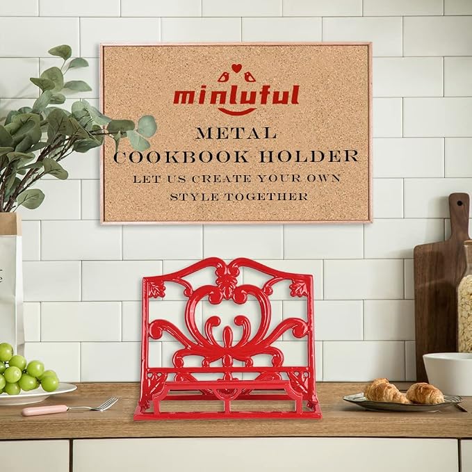 Cookbook Stand, Cast Iron Heavy-Duty Recipe Book Holder, Kitchen Vintage Recipe Book Holder, Reading Rest Holder for Easel/Counter/Books/Magazine/iPad/Bible Red - Image 8