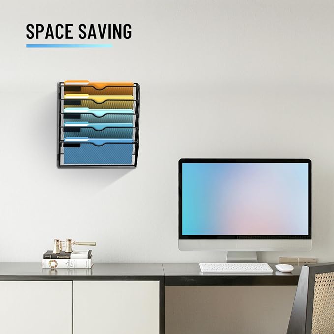 5-Tier Hanging Wall File Organizer with Hooks for Office Organization | Mesh Wall File Holder, Mail Organizer Wall Mounted for Papers, Documents, Folders and Magazines in Home Office, Classroom - Image 7