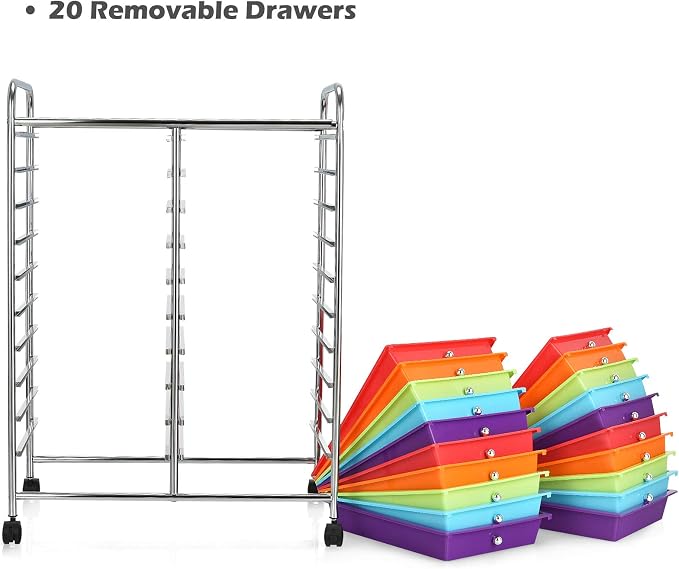 Giantex 20-Drawer Storage Drawer Cart, Rolling Organizer Cart for Office School Tools Scrapbook Paper, Utility Rack on Wheels (Multicolor) - Image 8