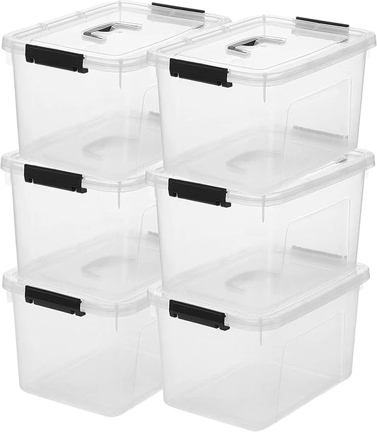 Clear Storage Latch Box 12 Quart, Plastic Organizing Box/Bin with Lid and Black Handles, 6-Pack by JUJIAJIA