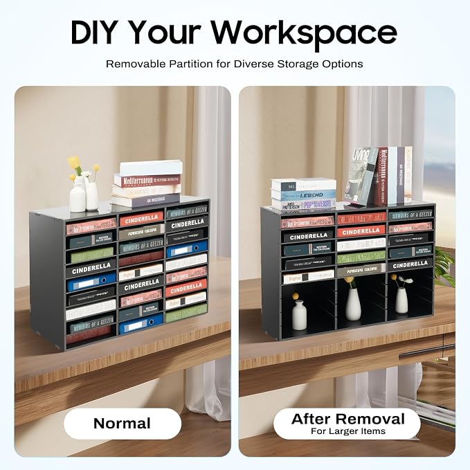 Literature Organizer 27 Slots Compartments Desktop File Sorter | Wooden Mail Center Paper Storage Cabinet with Adjustable Shelves, Classroom Mailbox Office Home Keepers, White - Image 3