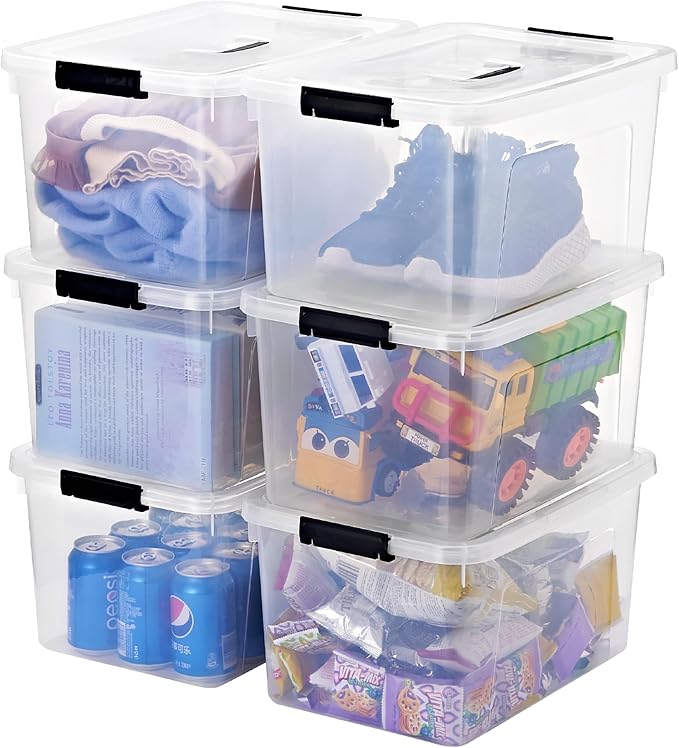 19 Quart Plastic Storage Bins with Lids, 6-Pack Stackable Clear Storage Organizing Box with Handle - Image 3