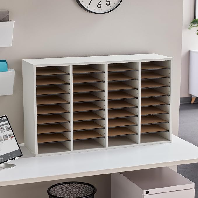 Safco Literature Organizer, 36 Compartments, Office and Classroom Mailbox with Adjustable Shelves, Wood Paper and Mail Sorter, Modern Gray - Image 5