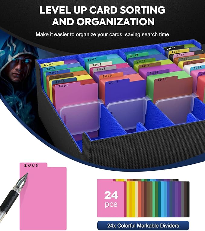 MoKo Trading Card Storage Box for MTG, 3000+ Card Organizer, Black Blue | MTG Deck Box, w/ 24 Colorful Dividers & 4 Card Supporters, MTG Card Storage for Magic Game, TCG, PTG Baseball and Sport Cards - Image 5