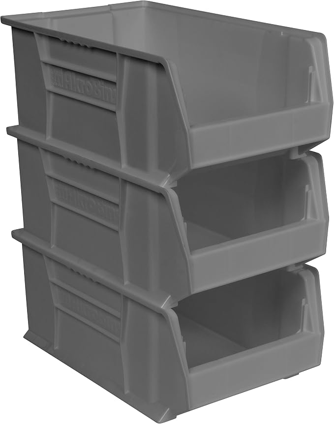 Akro-Mils 30281 Super-Size AkroBins Plastic Storage Bins, Space-Saving Stackable Bins for Garage, Classroom, Warehouse Organization, 20" L x 12" W x 8" H, Grey, 3-Pack - Image 6