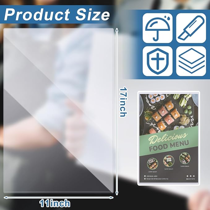75 Pcs 11" x 17" Rigid Print Protectors, Heavy Duty Hard Plastic Sheet Page Protectors Crystal Menu Holder Clear Poster Sleeve Top Loading Frame for Magazine Photo Paper Poster Prints - Image 3