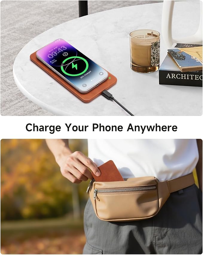 Valet Tray, Built in Wireless Charging Pad, Nightstand Organizer, Two-Toned Premium Vegan Leather Desk Bedside Caddy Organizer Tray for Keys, Watch, Wallet,Jewelry (Brown Patchwork) - Image 8