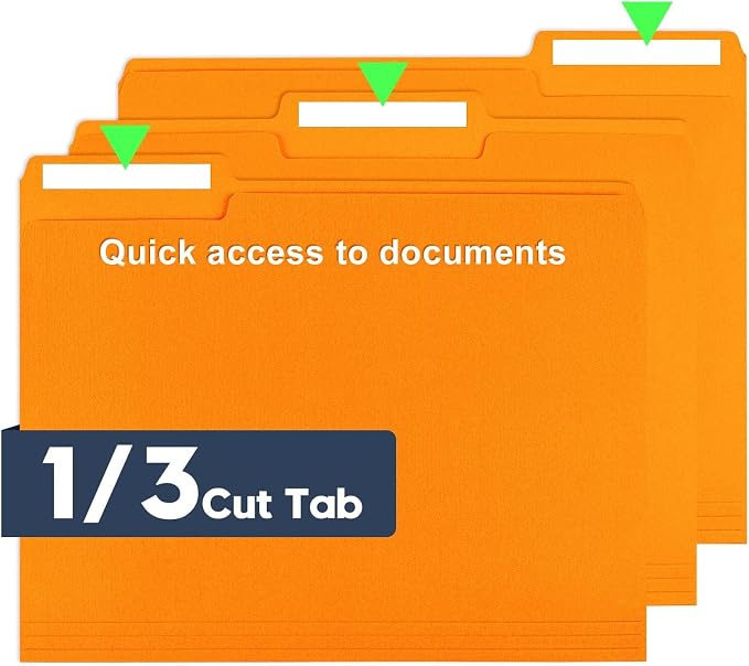 File Folders,Colored File Folders Letter Size,8.5" x 11",150 Pack 1/3 Cut Tab Bulk Folders,Durable Paper Folders with Blank Labels for Office Business School Home Use,Pumpkin Orange - Image 3