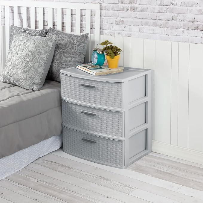 Sterilite 3 Pack 3 Drawer Wide Storage Tower, Weave Organizer, Cement | Lightweight Opaque Home Organization Container for Bedrooms, Closets, or Bathrooms - Image 5