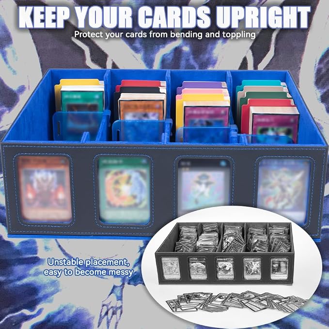 4-Row 3000+ Trading Card Storage Box for MTG, Card Deck Box with Snap-fit Design, 4 Card Sleeves, 8 Stoppers, 24 Dividers (4-Rows Black-Blue) - Image 6