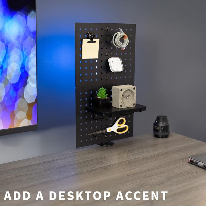 VIVO Black Clamp-on 12 x 20 inch Desk Pegboard, PP-DK12B | Steel Privacy Panel, Magnetic Peg Board, Office Accessory Organizer, Above or Under Desk Placement - Image 4