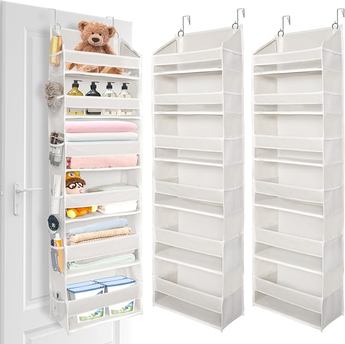 ULG 2 Pack Over The Door Organizer with 6 Large Pockets 12 Side Pockets, 50lbs Weight Capacity Door Hanging Organizer for Bedroom, Bathroom, Pantry, Nursery Storage, Beige - Image 7