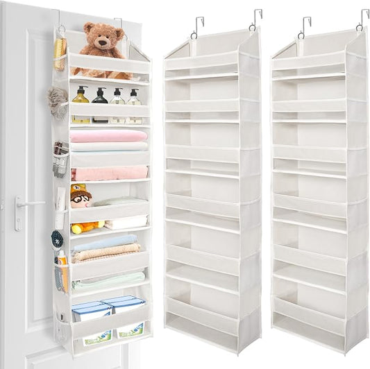 ULG 2 Pack Over The Door Organizer with 6 Large Pockets 12 Side Pockets, 50lbs Weight Capacity Door Hanging Organizer for Bedroom, Bathroom, Pantry, Nursery Storage, Beige by ULG