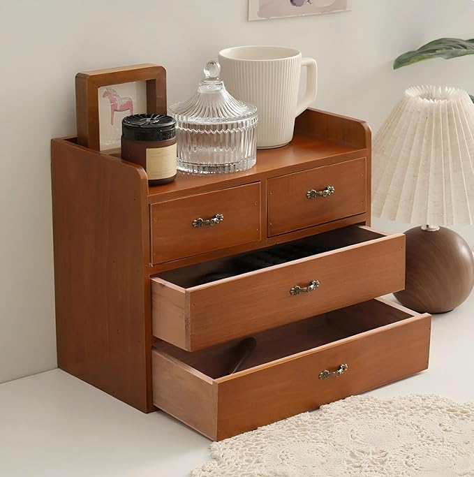 Xiaoyez Desk drawer organizer ，wooden desk organizer，desktop organizer with drawers，countertop drawers，4 drawer storage organizer，office organization，office organization and storage - Image 4