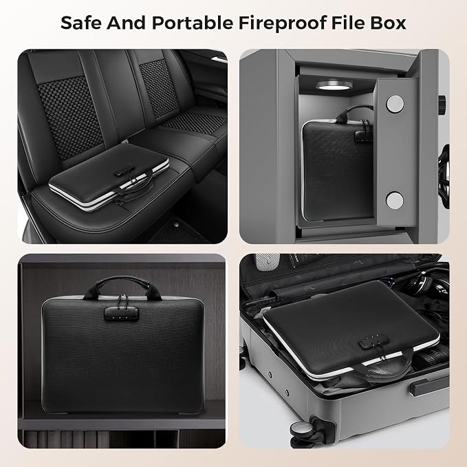 Fireproof Document Box,Hard Case Fireproof File Organizer with Lock 13 Pocket Accordion File Folder Reflective Zipper Portable Safe Box for Home Office Travel to Storage Important Documents Laptop - Image 7