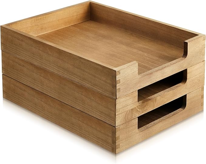 Fulmoon 3 Pcs Stackable Wood Letter Tray A4 Size Desk Tray Organizer Wooden Office Documents Tray Desktop Mail File Folder Document Magazine Storage by Fulmoon