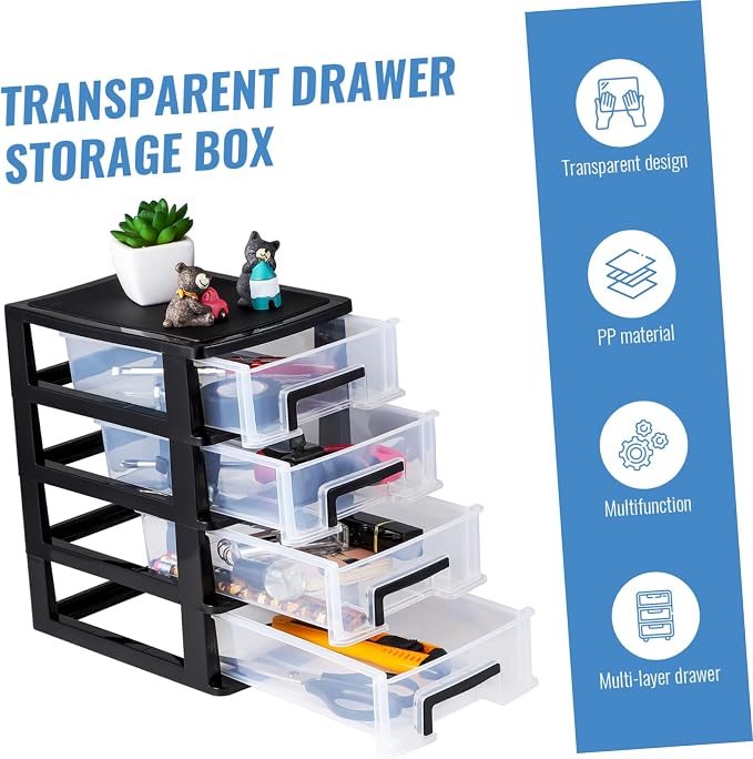 Angoily 4 Drawer Desk Organizer, Plastic Home Office Storage Organizer, Makeup Organizer Storage Station Cube, Cosmetics Jewelry Storage Box, 4 Drawer for Bathroom, Desk, Office (8.31x5.98x9.92 Inch) | Transparent Station Cube, Cosmetics Jewelry Storag... - Image 8