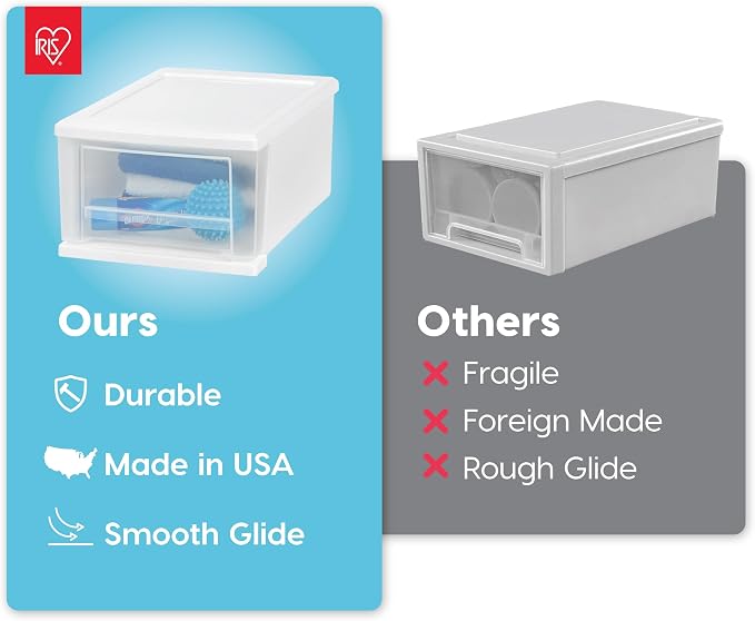 IRIS USA 4-Pack, 7 Qt. Small Stacking Drawer Storage Organizer, White | Store small accessories, office supplies, craft items, and paperwork around your home for easy organization - Image 6