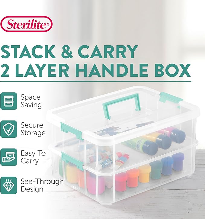 STERILITE Convenient Home 2-Tier Layer Stack Carry Storage Box, Clear 12-Pack 12 X 1 - Image 3
