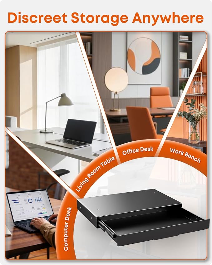 PUTORSEN Under Desk Storage Drawer 14.8" Wide - Smooth Slide Out Organizer for Standing Desk & Home Office, Max Load 17.6 lbs, Quiet Glide, Black - Image 7