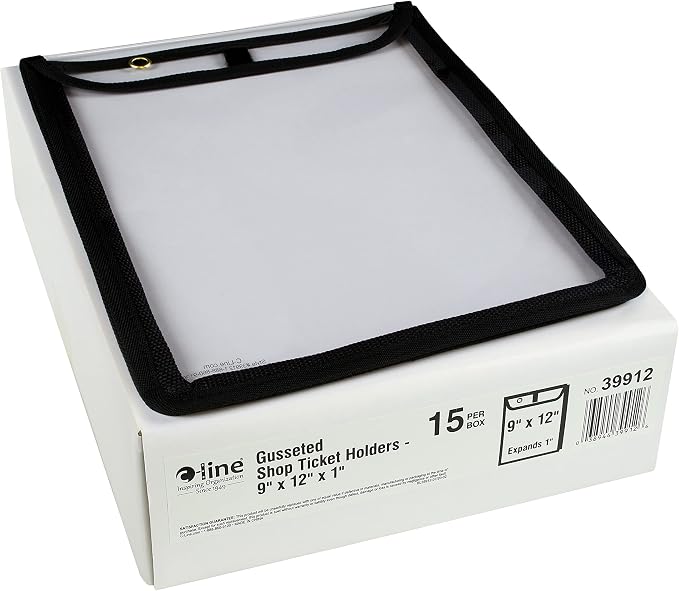 C-Line High Capacity Stitched Shop Ticket Holders, Gusseted with Flap Closure, Both Sides Clear, 9 x 12 x 1, Black, 15 per Box (39912) - Image 3