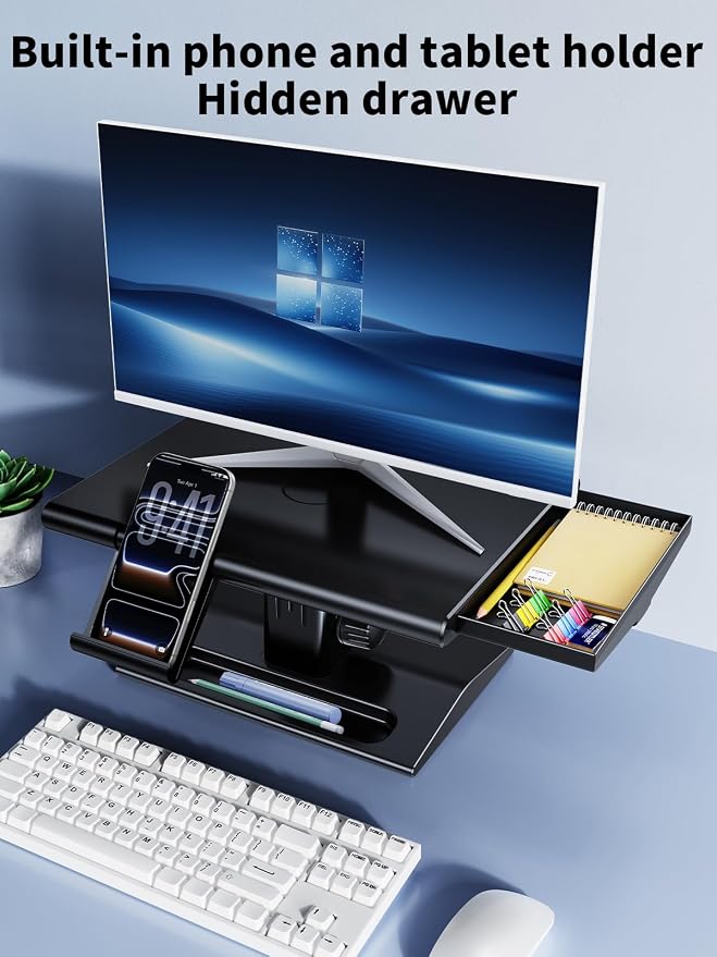 Computer Monitor Stand Riser for Desk,5.7-6.5 Inches Height Adjustable with Storage Drawer & Phone Holder,Workspace Desktop Organizer Monitor Stands Risers Shelf for Computer,Laptop,Printer,TV - Image 4