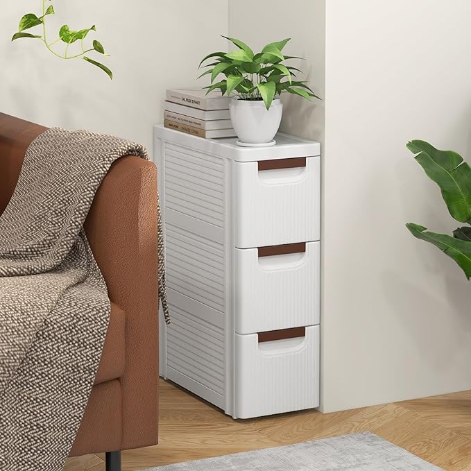 POWERSTONE 3-Drawer Plastic Storage Cart, Narrow Organizer Rolling Cart with 4 Wheels, Space-Saving Slim Mobile Utility for Bedroom, Bathroom, Office & Classroom - Image 2